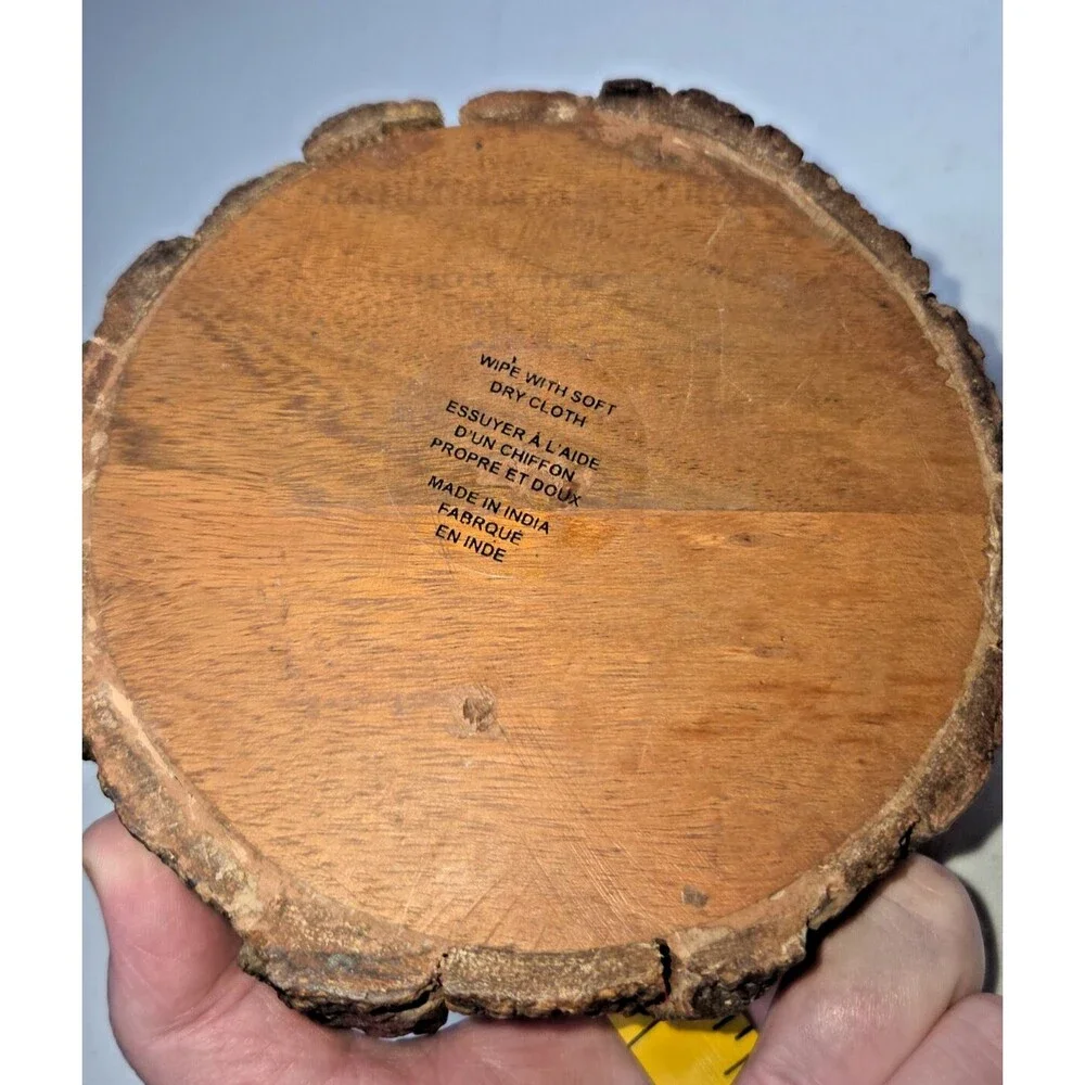 Set of 4 Rustic Primitive Live Edge Wooden Coasters with Holder